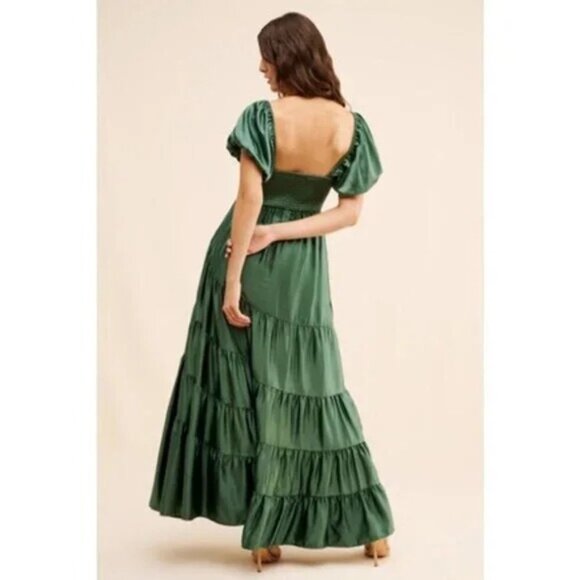 Free People Sundrenched Maxi Dress Womens L Moss Green Whimsical Romantic Castle - Picture 3 of 11